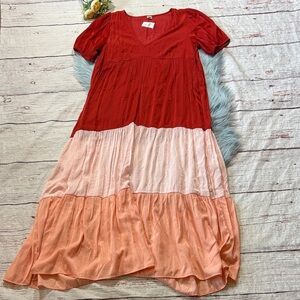 NWT LOFT Beach Colorblock Short Sleeve Maxi Dress sz L